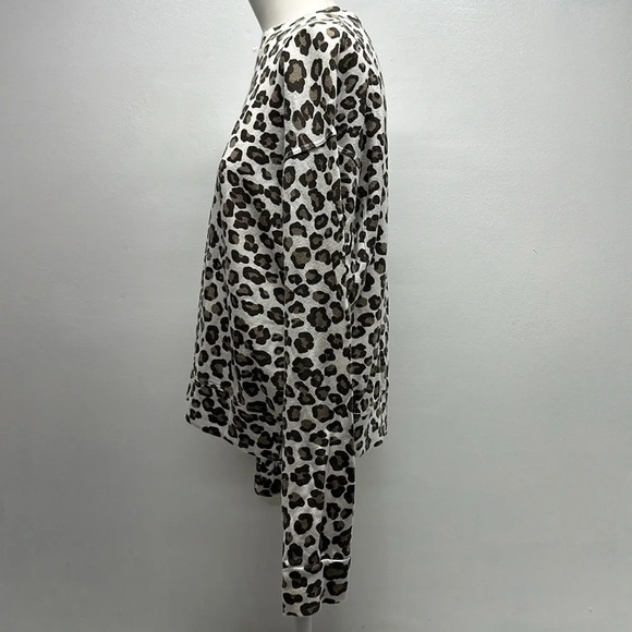 Monrow Sweatshirt Top Crew Neck Long Sleeve Leopard Animal Print White Brown XS - Picture 6 of 9